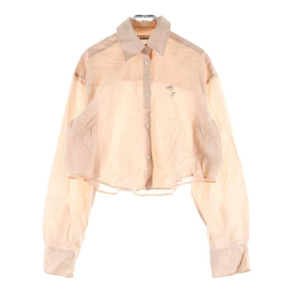 Acne Studios(アクネ ストゥディオズ) エンブロイダリー ロゴ ショート丈 長袖シャツ ブラウス レディース ピンク FN-WN-BLOU001077