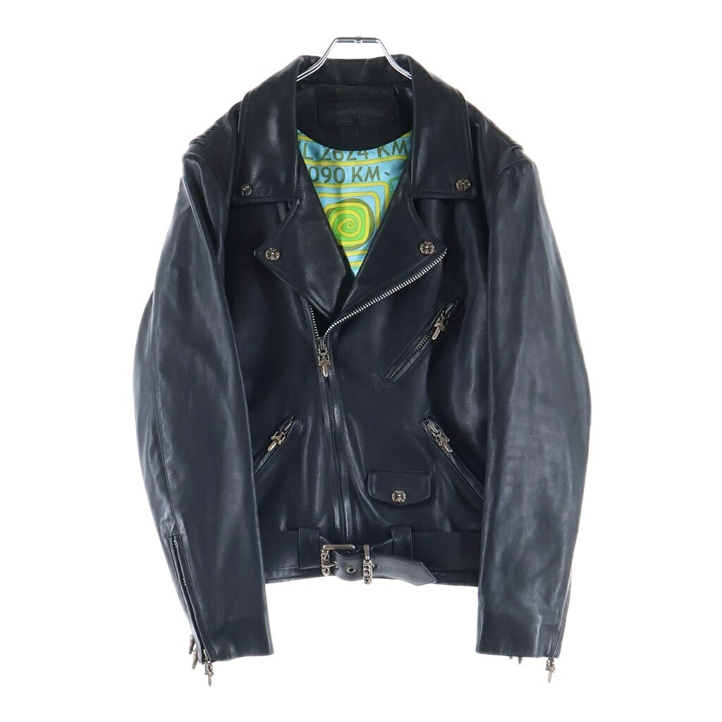 CHROME HEARTS(クロムハーツ) JJ DEAN HERMES JJディーン エルメス裏地 ダガージップ レザーダブルライダースジャケット ブラック/グリーン