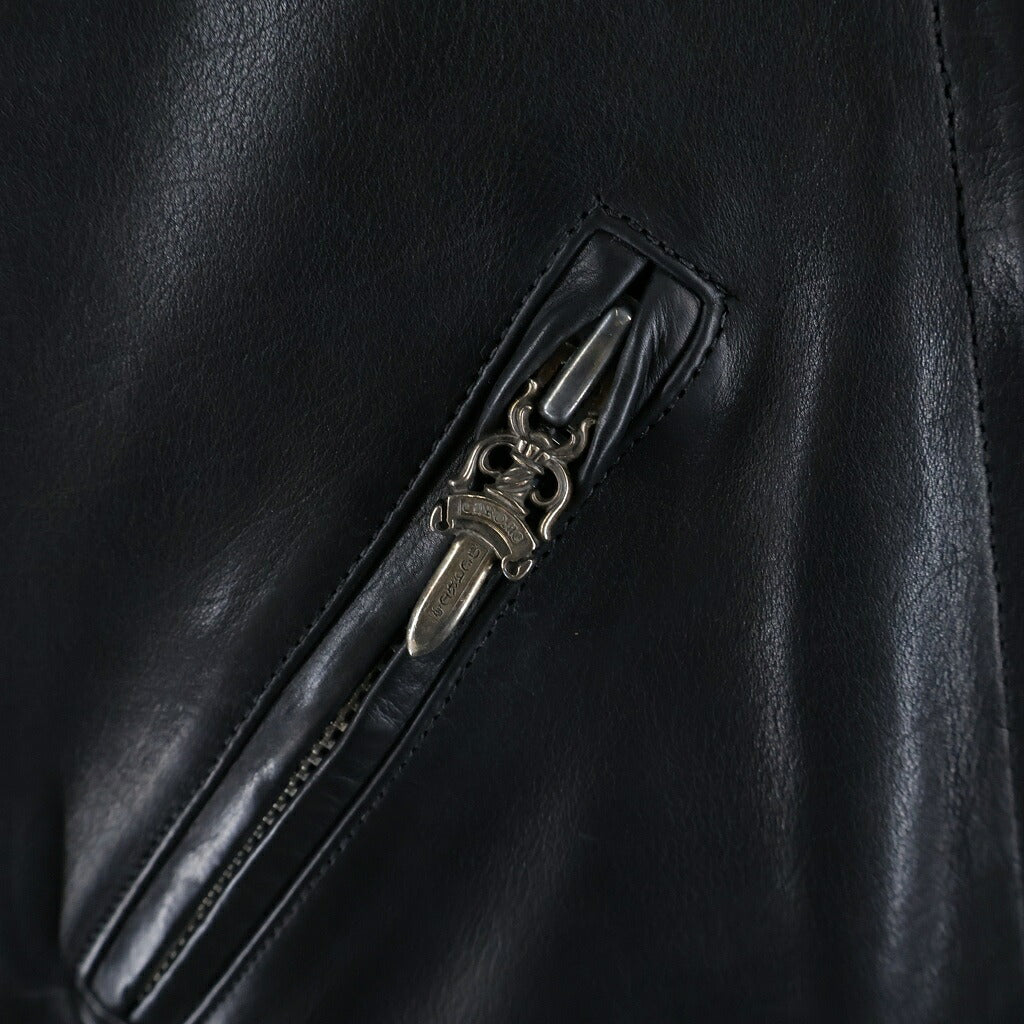 CHROME HEARTS(クロムハーツ) JJ DEAN HERMES JJディーン エルメス裏地 ダガージップ レザーダブルライダースジャケット ブラック/グリーン