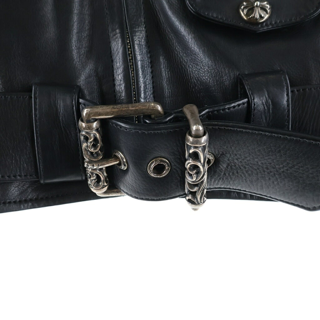 CHROME HEARTS(クロムハーツ) JJ DEAN HERMES JJディーン エルメス裏地 ダガージップ レザーダブルライダースジャケット ブラック/グリーン