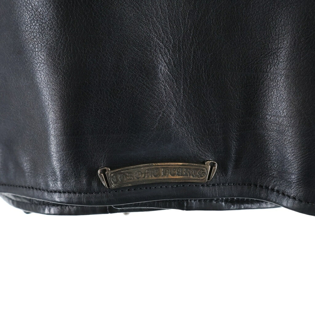 CHROME HEARTS(クロムハーツ) JJ DEAN HERMES JJディーン エルメス裏地 ダガージップ レザーダブルライダースジャケット ブラック/グリーン