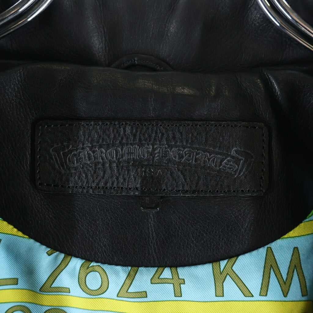 CHROME HEARTS(クロムハーツ) JJ DEAN HERMES JJディーン エルメス裏地 ダガージップ レザーダブルライダースジャケット ブラック/グリーン