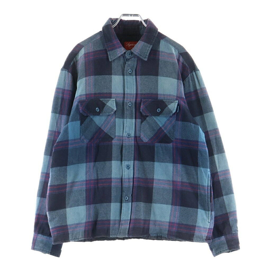 SUPREME(シュプリーム) 20AW Quilted Flannel Shirt バックロゴ エンブロイダリー キルティング フランネル チェック柄 長袖シャツ ジャケット ブルー