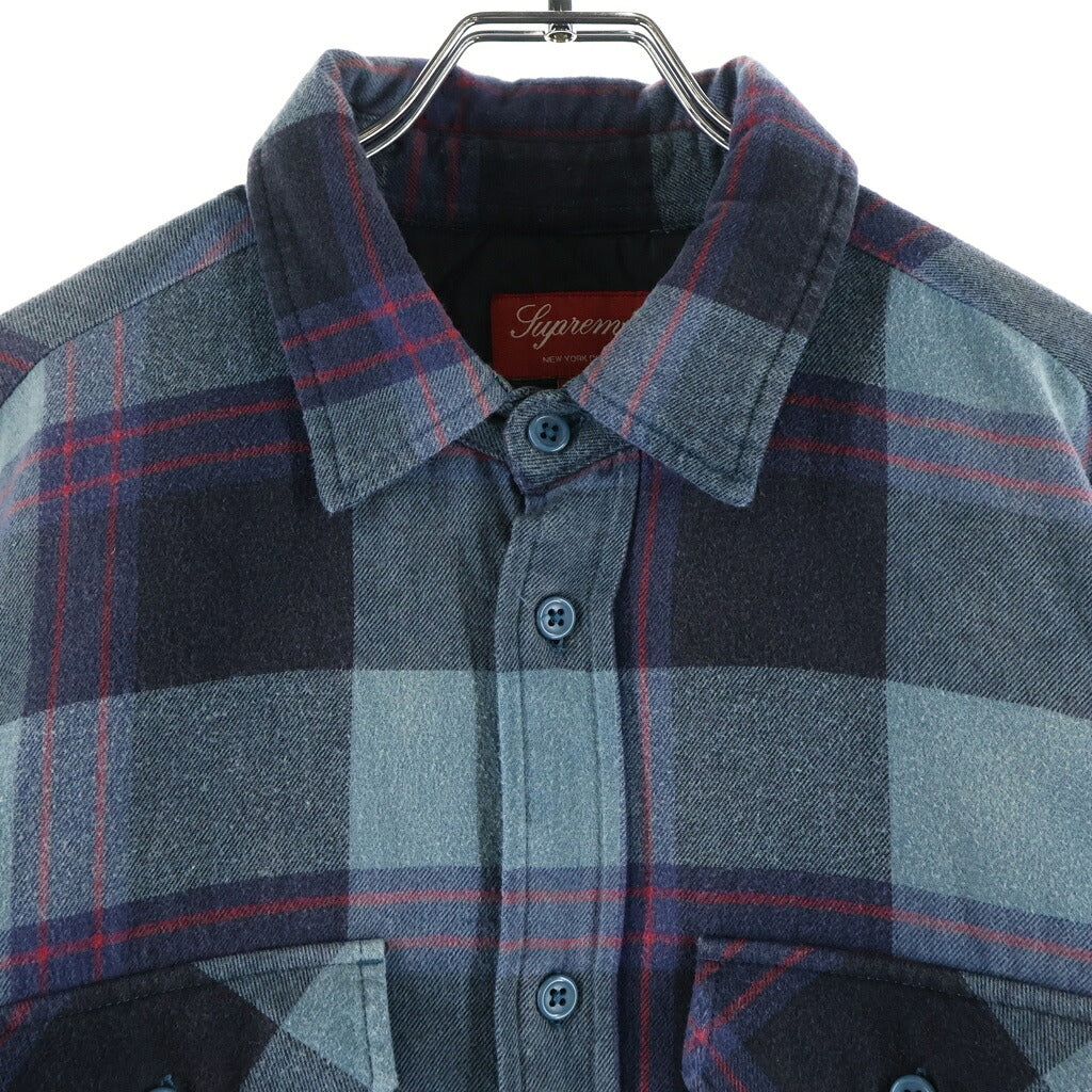 SUPREME(シュプリーム) 20AW Quilted Flannel Shirt バックロゴ エンブロイダリー キルティング フランネル チェック柄 長袖シャツ ジャケット ブルー
