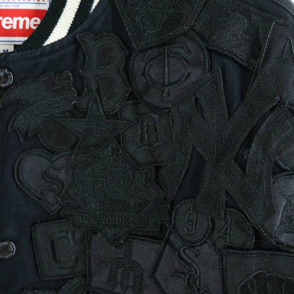 SUPREME(シュプリーム) 20SS ×NEW ERA ×MLB ×ニューエラ ×メジャーリーグベースボール ロゴ パッチ スナップ ボタン バーシティジャケット ブラック