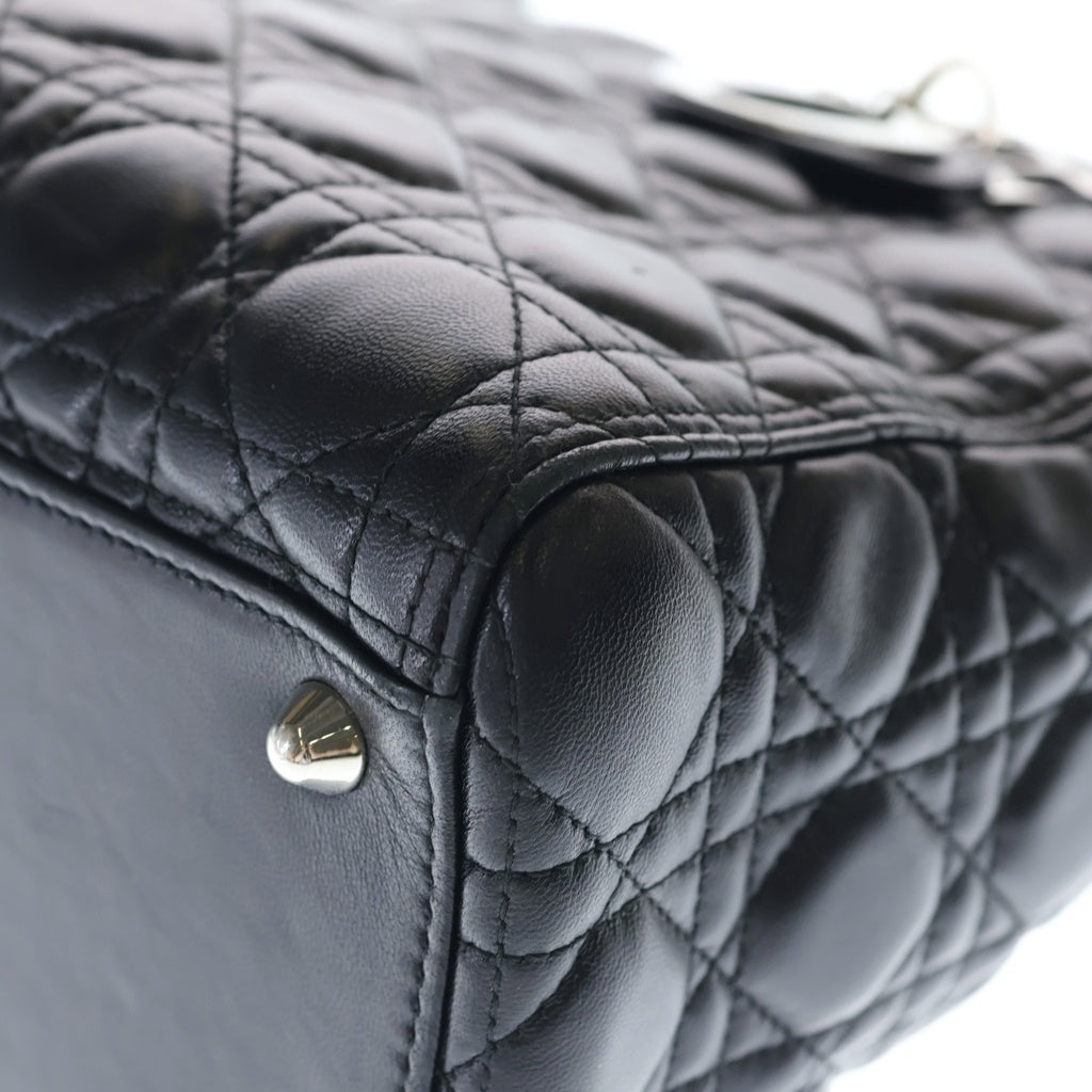 Christian Dior(クリスチャンディオール) レディディオール カナージュラージ ラムスキン シルバー金具 2WAY ハンドバッグ ショルダーバッグ ブラック レディース