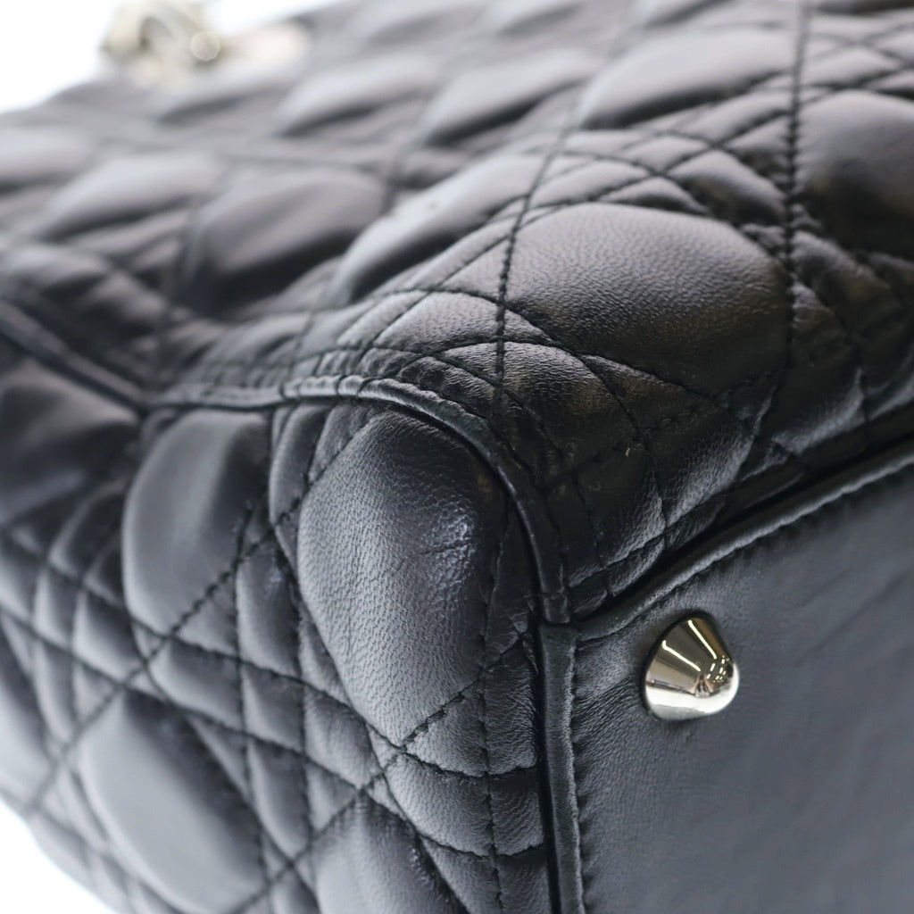 Christian Dior(クリスチャンディオール) レディディオール カナージュラージ ラムスキン シルバー金具 2WAY ハンドバッグ ショルダーバッグ ブラック レディース