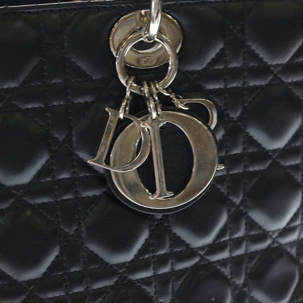Christian Dior(クリスチャンディオール) レディディオール カナージュラージ ラムスキン シルバー金具 2WAY ハンドバッグ ショルダーバッグ ブラック レディース