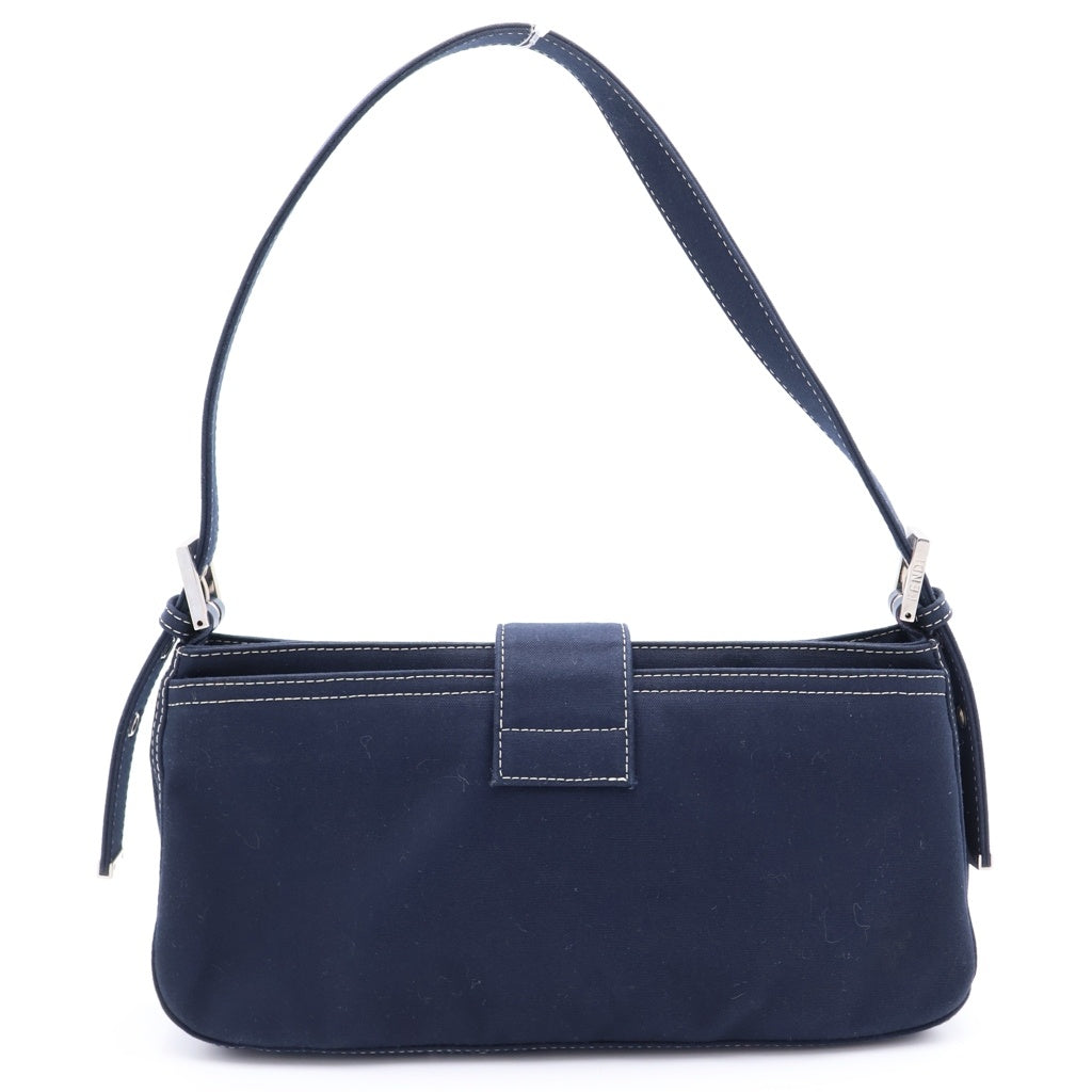 FENDI(フェンディ) マーブル マンマバケット ワンショルダーバッグ ハンドバッグ ネイビー キャンバス シルバー金具 レディース