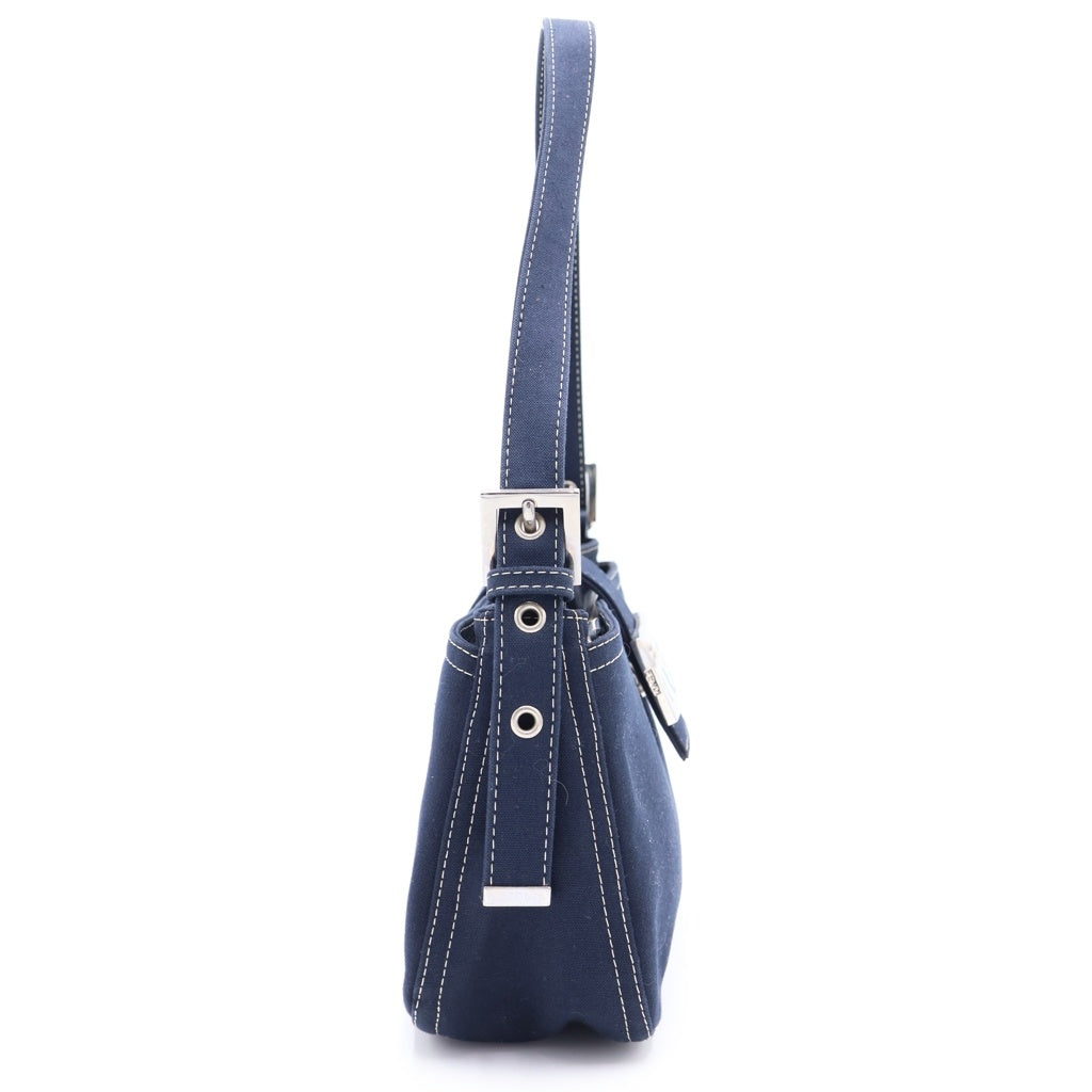 FENDI(フェンディ) マーブル マンマバケット ワンショルダーバッグ ハンドバッグ ネイビー キャンバス シルバー金具 レディース
