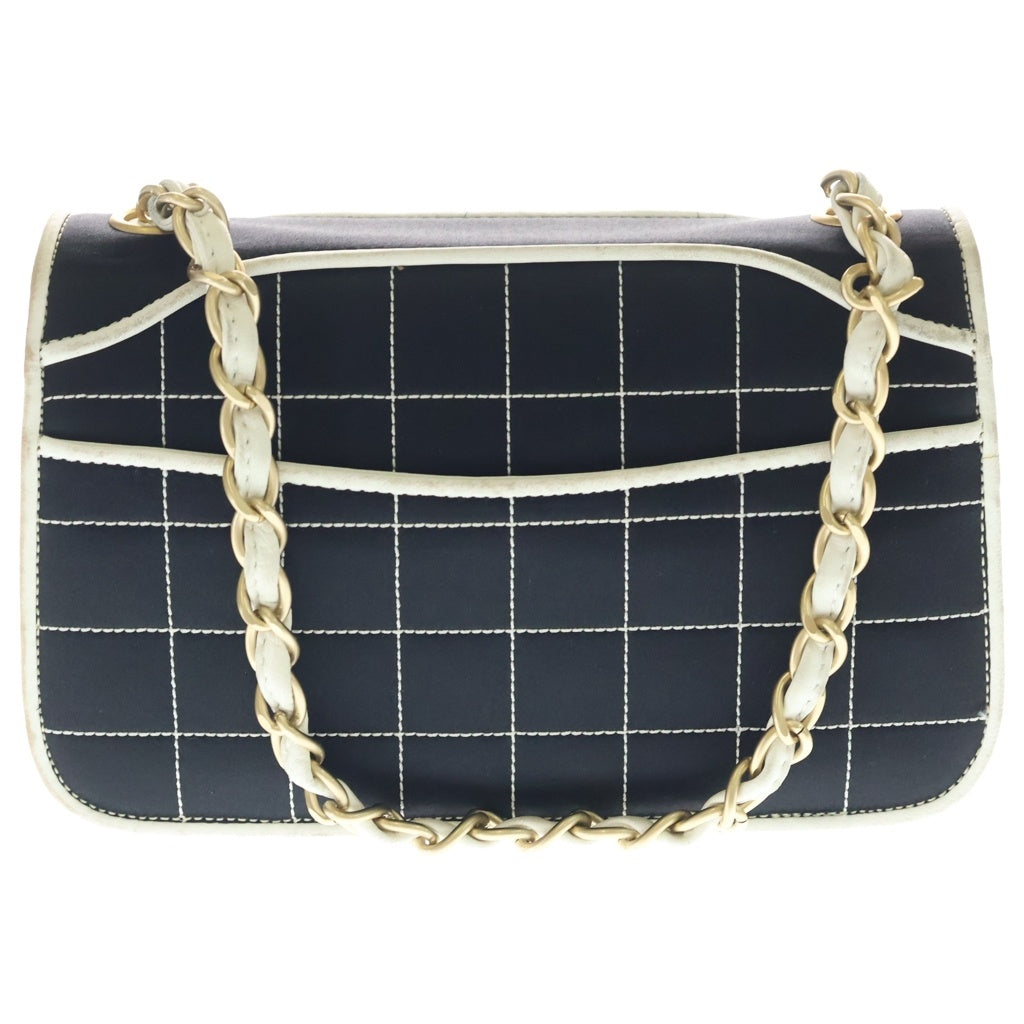 CHANEL(シャネル) 2.55 チョコバー チェーン ショルダーバック サテン レザー ブラック レディース