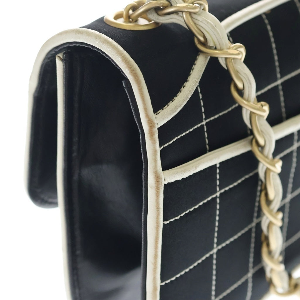 CHANEL(シャネル) 2.55 チョコバー チェーン ショルダーバック サテン レザー ブラック レディース
