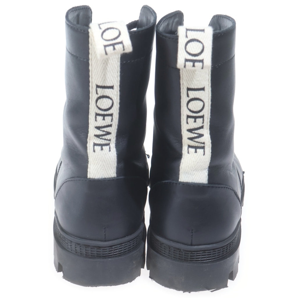 LOEWE(ロエベ) ロゴ コンバット レースアップ レザー ショートブーツ #37 ブラック レディース