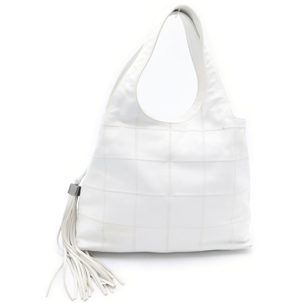 CHANEL(シャネル) チョコバー フリンジ トートバッグ ハンドバッグ ホワイト レザー レディース