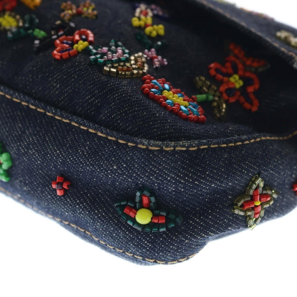 FENDI(フェンディ) マンマバケット デニム ビーズ刺繍 ハンドバッグ シルバー金具 インディゴ レディース