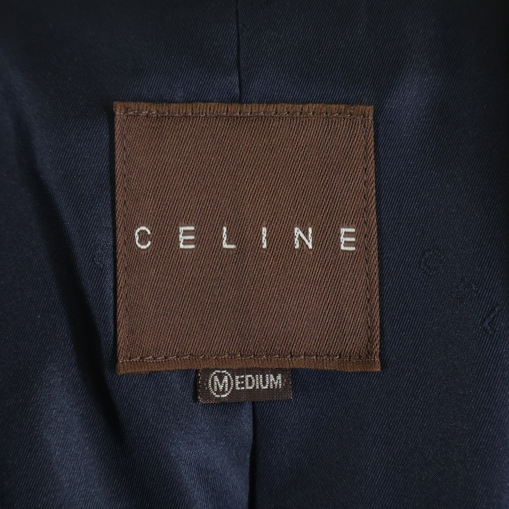 CELINE(セリーヌ) トリオンフ エンブレム ロゴ刺繍 ショールカラー ウール ガウン ロングコート ネイビー 6203763