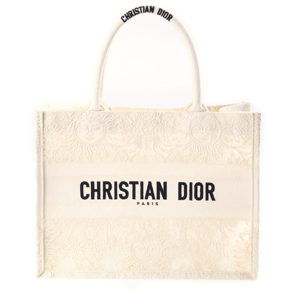 Christian Dior(クリスチャンディオール) ブックトート スモール マクラメレース ハンドバッグ トートバッグ アイボリー キャンバス レディース
