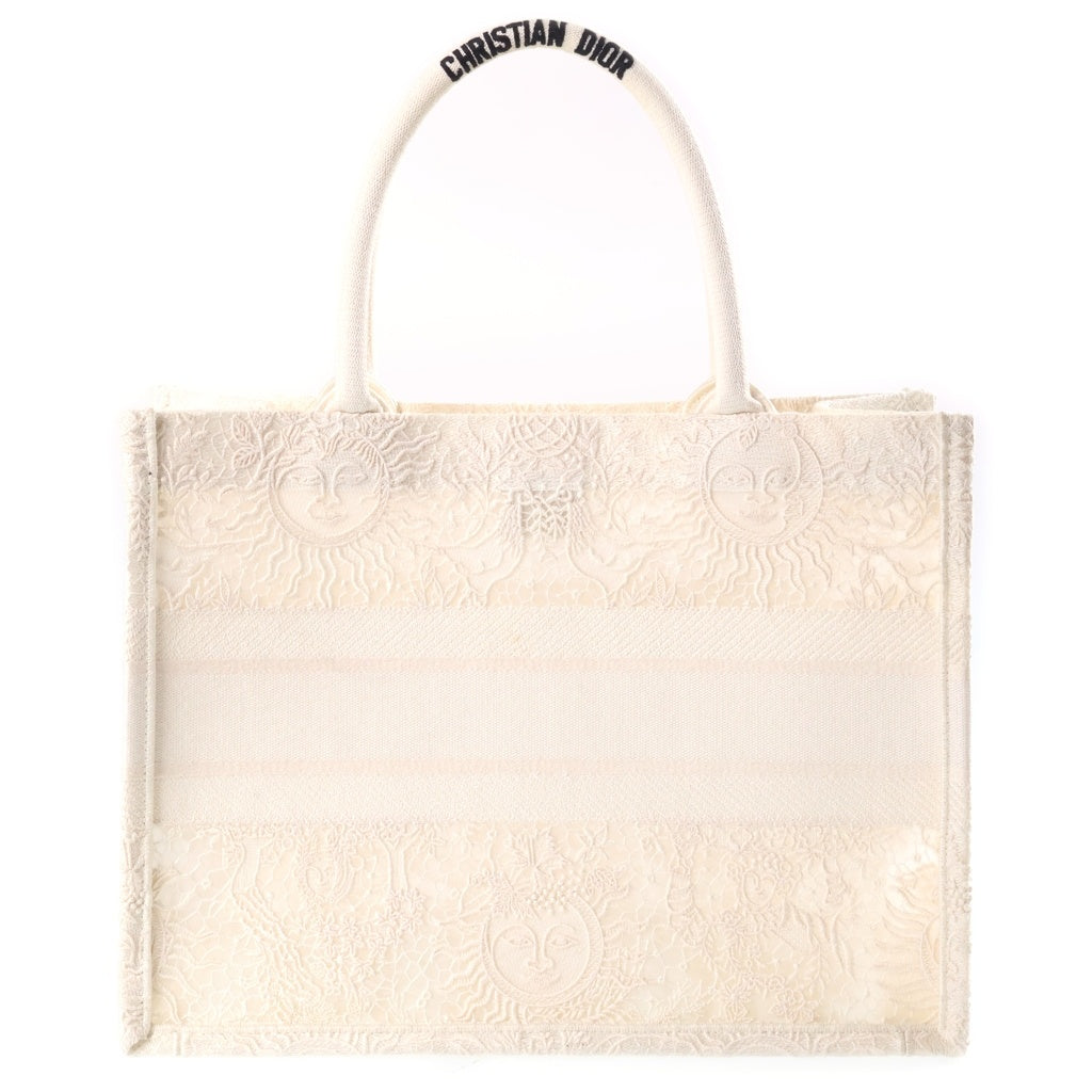 Christian Dior(クリスチャンディオール) ブックトート スモール マクラメレース ハンドバッグ トートバッグ アイボリー キャンバス レディース