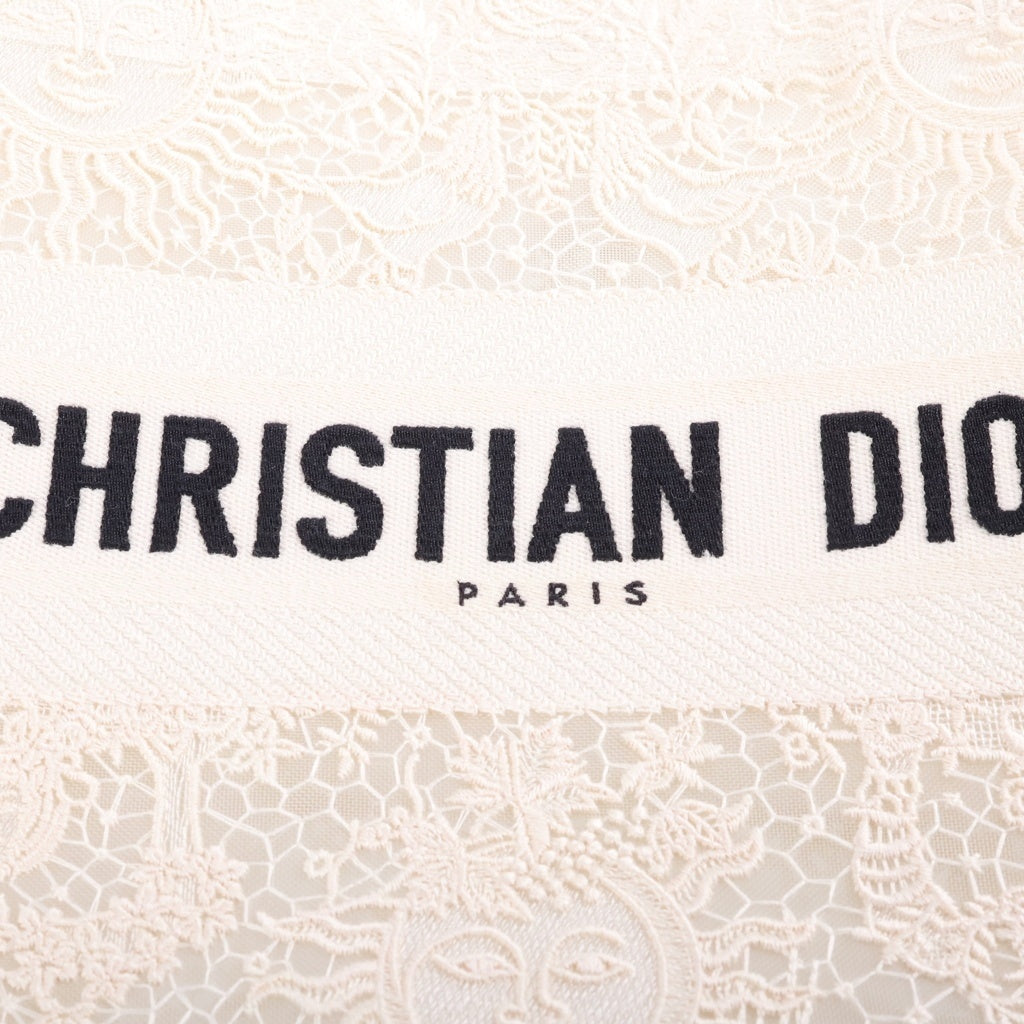 Christian Dior(クリスチャンディオール) ブックトート スモール マクラメレース ハンドバッグ トートバッグ アイボリー キャンバス レディース