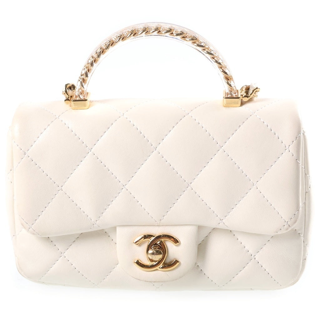 CHANEL(シャネル) マトラッセ クリアハンドル チェーンハンドル 2WAYハンドバッグ ショルダーバッグ ミニバッグ ホワイト ラムスキン AS4847 ゴールド金具 レディース