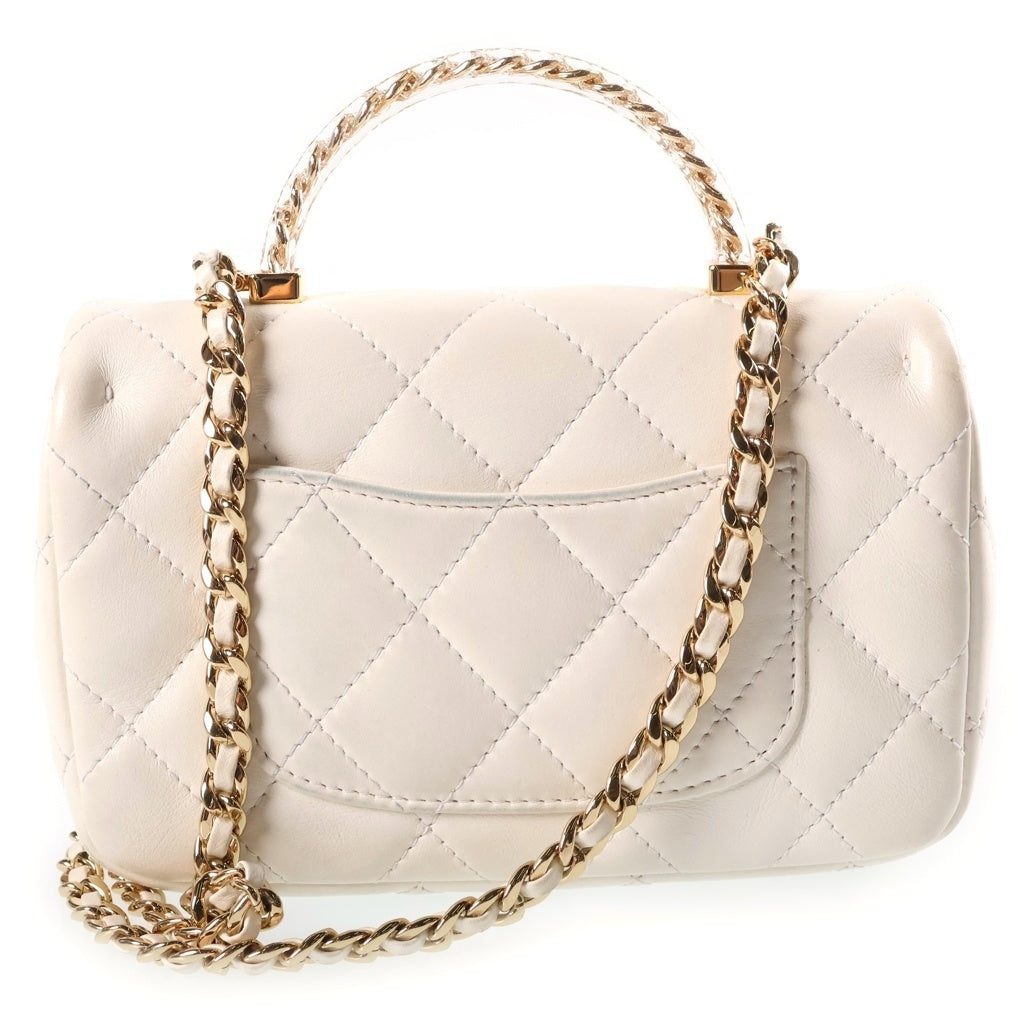 CHANEL(シャネル) マトラッセ クリアハンドル チェーンハンドル 2WAYハンドバッグ ショルダーバッグ ミニバッグ ホワイト ラムスキン AS4847 ゴールド金具 レディース