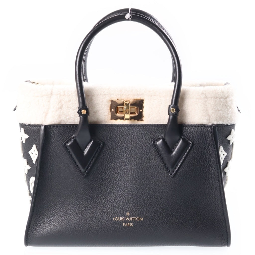 LOUIS VUITTON(ルイヴィトン) モノグラム オンマイサイド PM 2WAYハンドバッグ ショルダーバッグ ブラック×ホワイト レザー×ボア M21024 ゴールド金具 レディース
