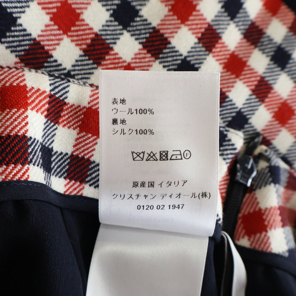 Christian Dior(クリスチャンディオール) チェック柄 シルク/ウール スカート ホワイト/レッド レディース 221J36A1003