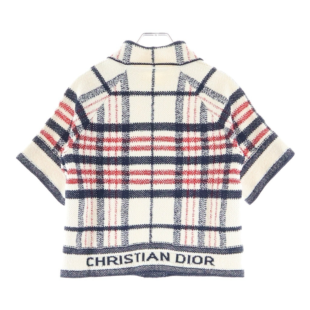 Christian Dior(クリスチャンディオール) 22AW チェック柄 テクニカル コットン/ウールニットジャケット ブラック/ホワイト/レッド レディース 224V13AM706