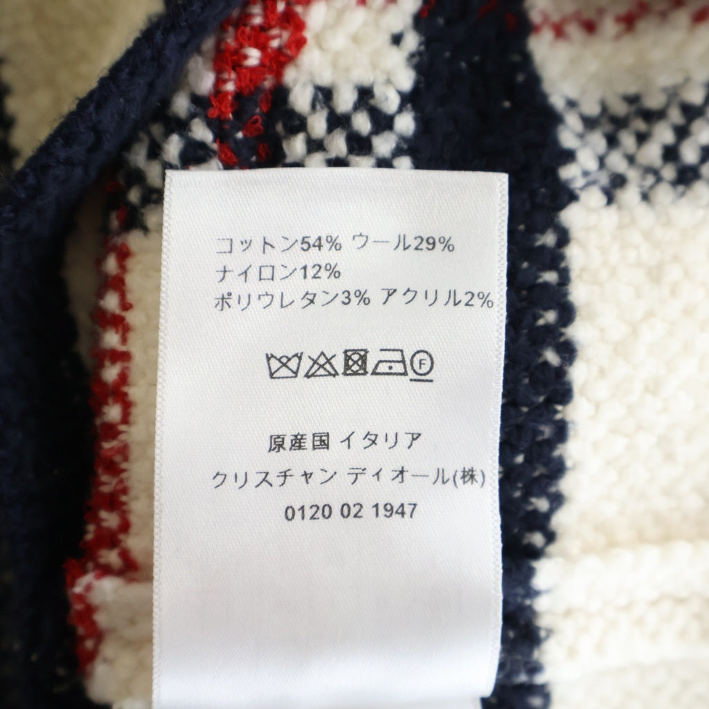 Christian Dior(クリスチャンディオール) 22AW チェック柄 テクニカル コットン/ウールニットジャケット ブラック/ホワイト/レッド レディース 224V13AM706