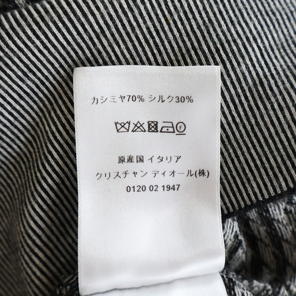 Christian Dior(クリスチャンディオール) BEE刺繍 千鳥格子柄 ウールニット 半袖セーター ブラック/ホワイト レディース 254S12AM138