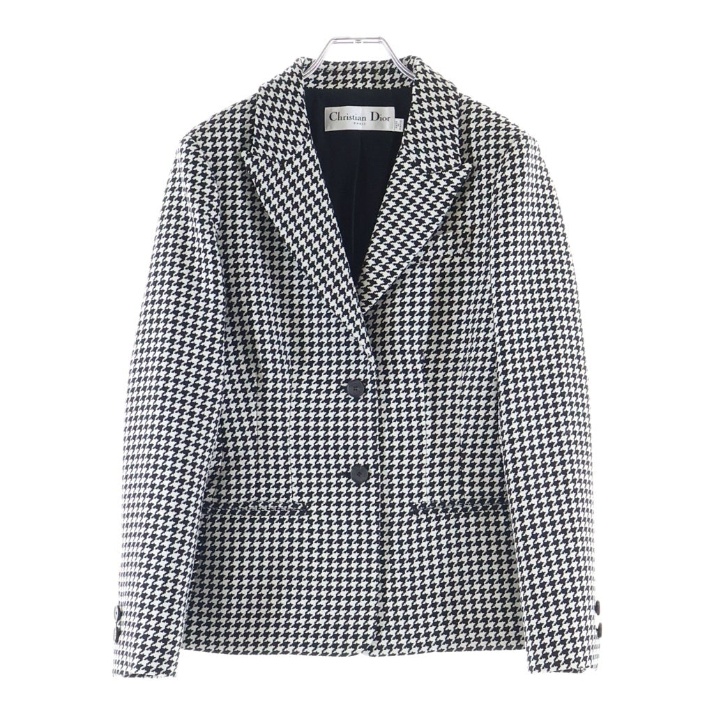 Christian Dior(クリスチャンディオール) ハウンドトゥース 千鳥格子柄 テーラードジャケット ブラック/ホワイト レディース 211V53A1110