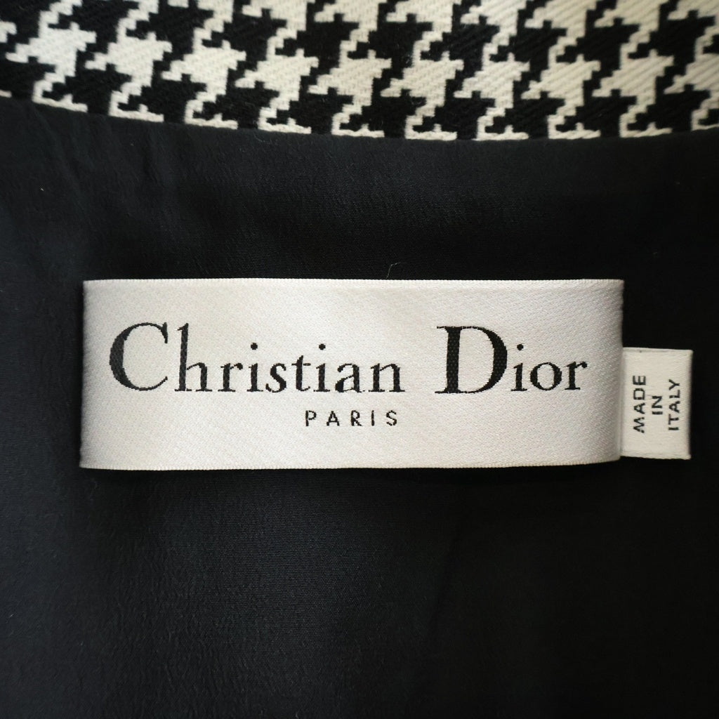 Christian Dior(クリスチャンディオール) ハウンドトゥース テクニカルニット ブルゾン ジャケット 千鳥格子 ホワイト/ブラック レディース 211C15A1110