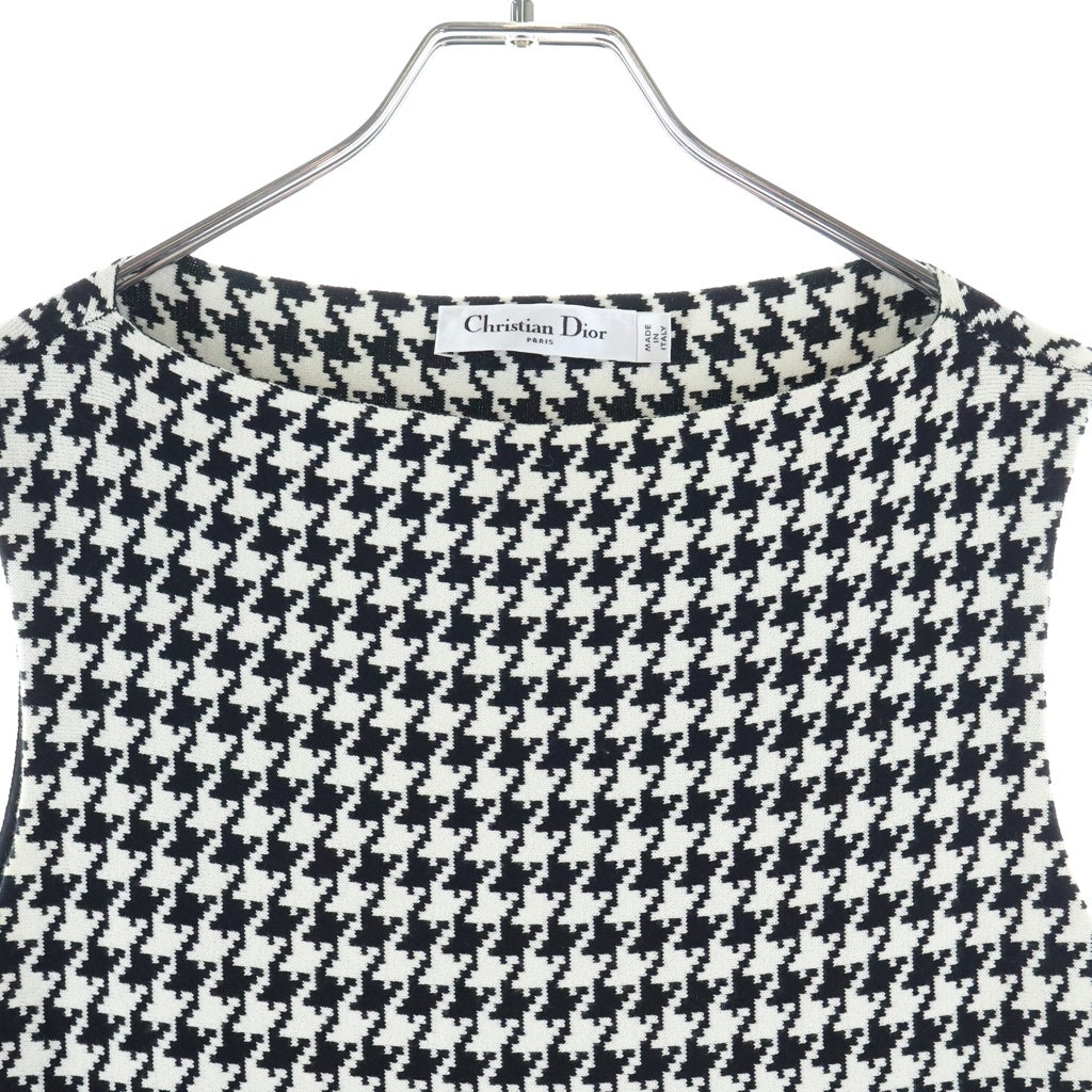 Christian Dior(クリスチャンディオール) 22AW ハウンドトゥース テクニカルニット ノースリーブワンピース ドレス ブラック/ホワイト 214L01AM712 レディース