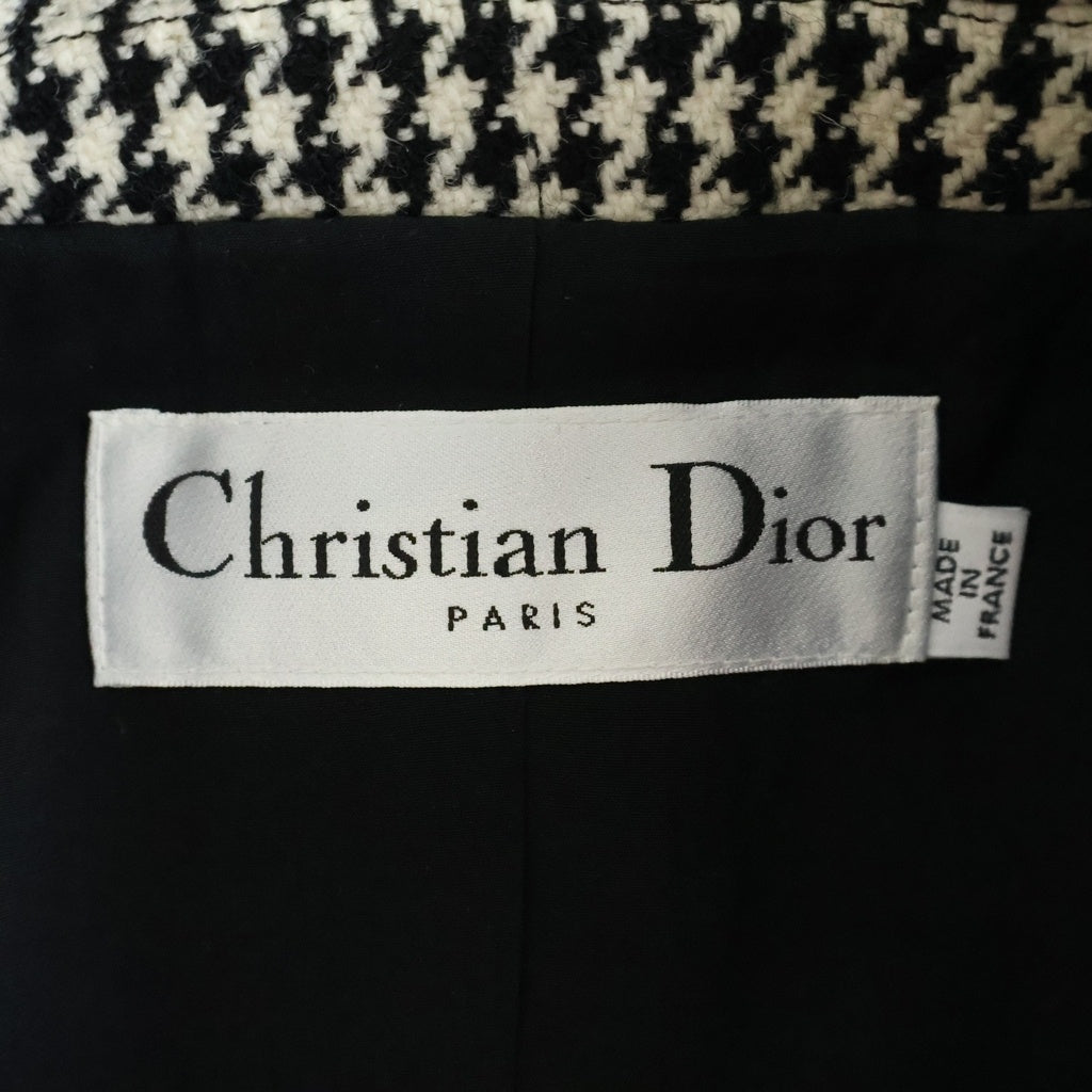Christian Dior(クリスチャンディオール) ハウンドトゥース テクニカルニット バージャケット 千鳥格子柄 3Bテーラードジャケット ブラック/ホワイト レディース 011V01A1140