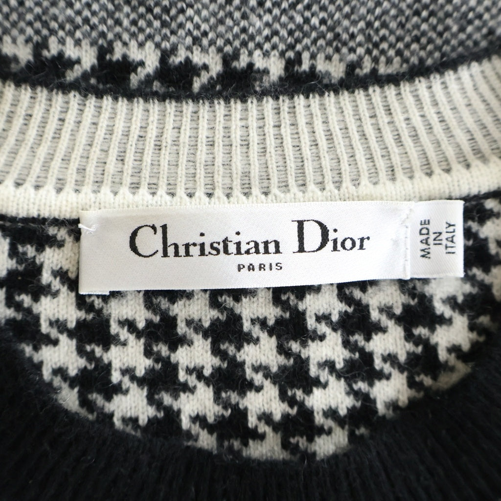 Christian Dior(クリスチャンディオール) 20AW ハウンドトゥース カシミヤニットセーター 千鳥格子柄 ホワイト/ブラック レディース 014S55AM035