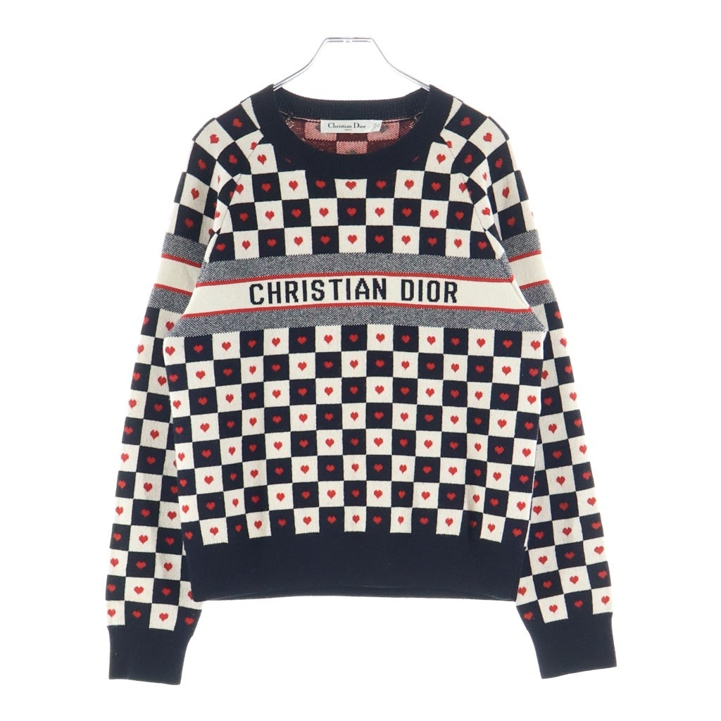 Christian Dior(クリスチャンディオール) ハート/チェック柄 カシミヤニット セーター ホワイト/ブラック/レッド 154S55AM013 レディース