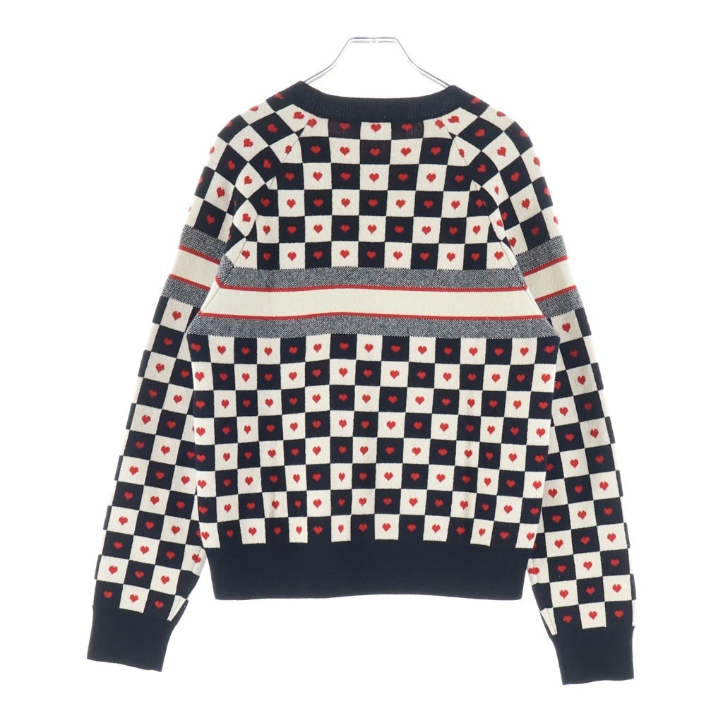 Christian Dior(クリスチャンディオール) ハート/チェック柄 カシミヤニット セーター ホワイト/ブラック/レッド 154S55AM013 レディース