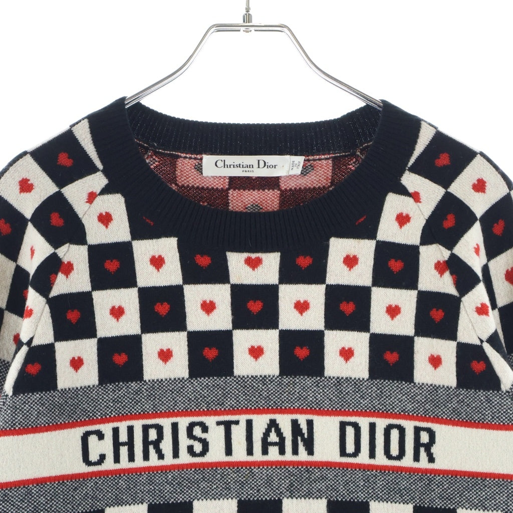 Christian Dior(クリスチャンディオール) ハート/チェック柄 カシミヤニット セーター ホワイト/ブラック/レッド 154S55AM013 レディース