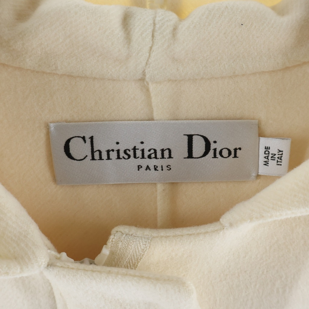 Christian Dior(クリスチャンディオール) ラビット混 ウール 比翼 フーデッド ジップアップ コート アイボリー レディース 010M41A1116