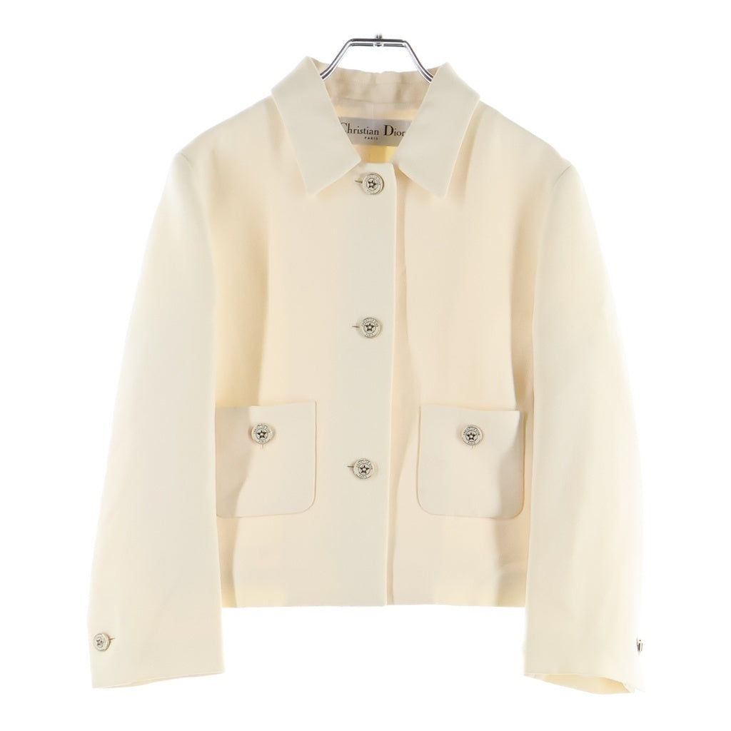 Christian Dior(クリスチャンディオール) スターボタン シルク混 ウール 3B ステンカラー ジャケット アイボリー レディース 321V52B1166
