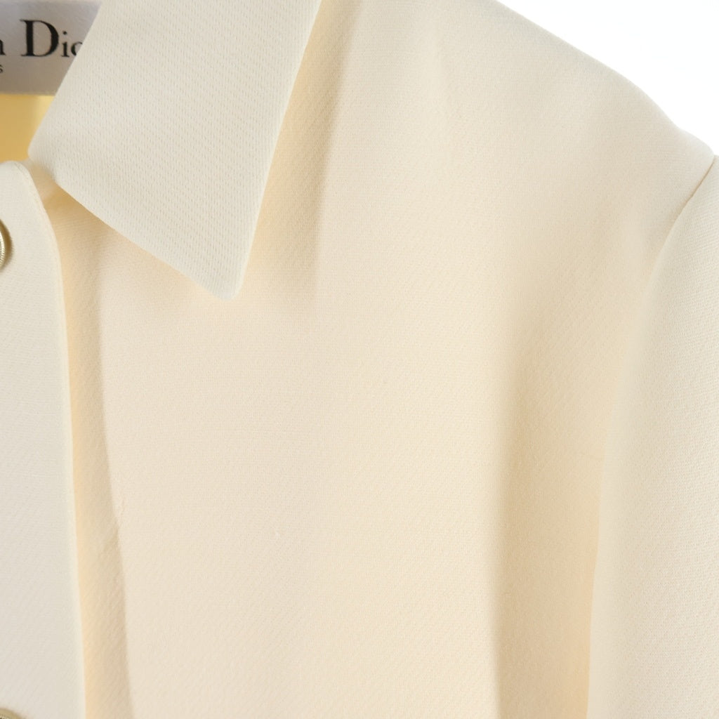Christian Dior(クリスチャンディオール) スターボタン シルク混 ウール 3B ステンカラー ジャケット アイボリー レディース 321V52B1166