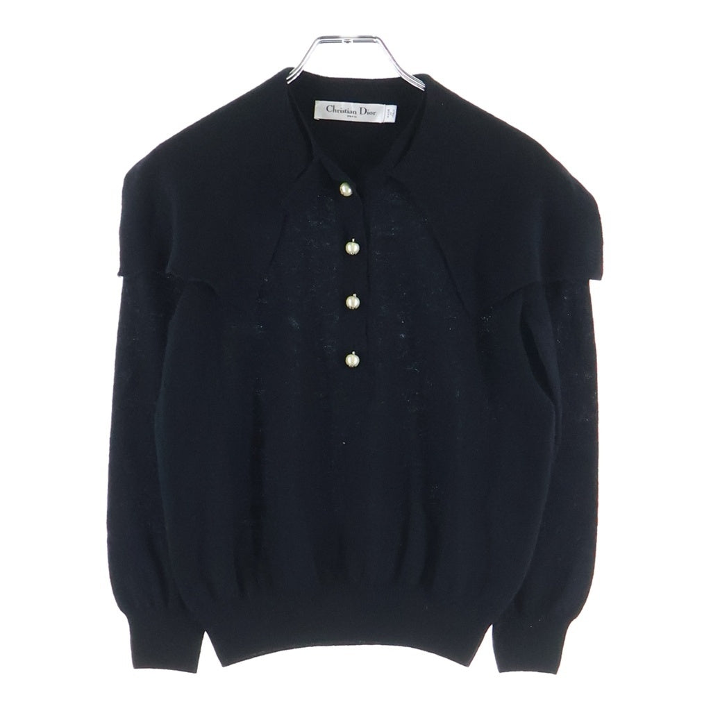 Christian Dior(クリスチャンディオール) CDロゴ パールボタン ニットトップス カシミヤ ブラック 354S48AM053 レディース