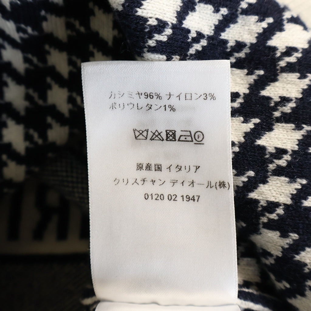 Christian Dior(クリスチャンディオール) ロゴジャガード 千鳥格子 チェック総柄 クルーネック プルオーバー 長袖ニット セーター ネイビー レディース 214S10AM045