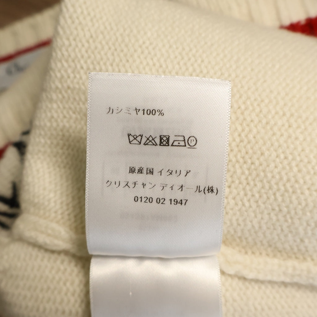 Christian Dior(クリスチャンディオール) 20AW I LOVE YOU 刺繍 Vネック プルオーバー 長袖ニット セーター アイボリー/レッド レディース 054S91AM052