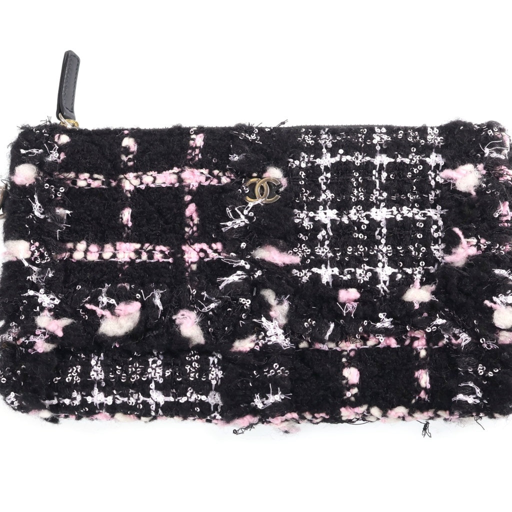 CHANEL(シャネル) シャネル22 2WAYトートバッグ チェーンショルダーバッグ ブラック×ピンク レザー×ツイード プレートシリアル AS3260 シルバー金具 レディース