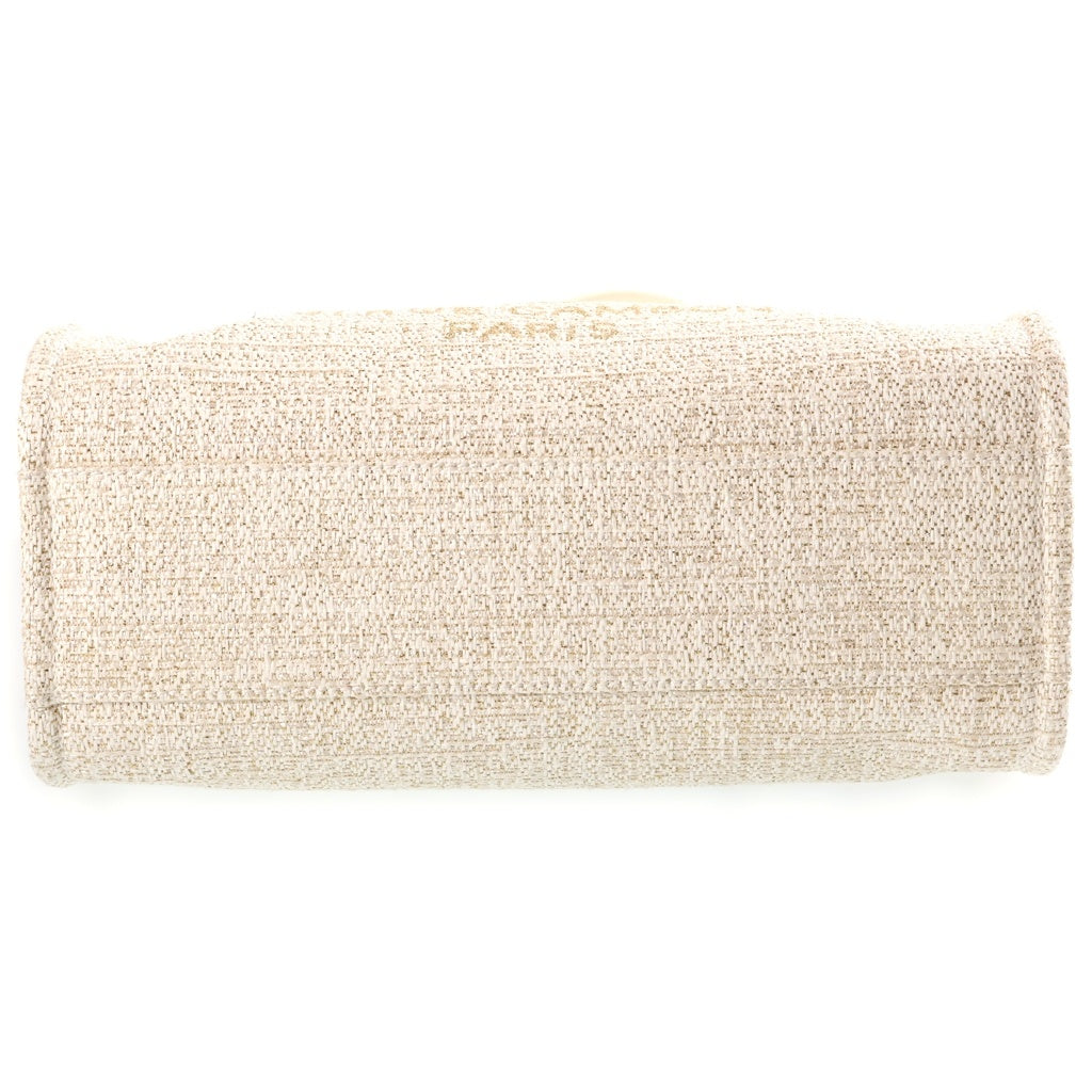 CHANEL(シャネル) ドーヴィルMM 2WAY ハンドバッグ チェーンショルダーバッグ トートバッグ アイボリー レザー×キャンバス AS3351 27番台 ゴールド金具 レディース