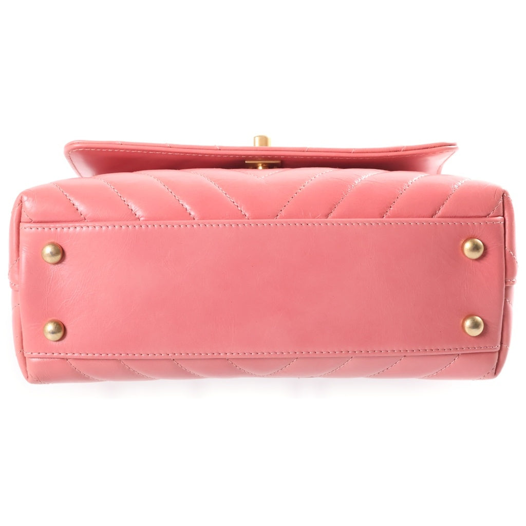 CHANEL(シャネル) ココハンドル ハンド ショルダーバッグ レザーハンドル Vステッチ ゴールド金具 ピンク A92991 25番台 レディース