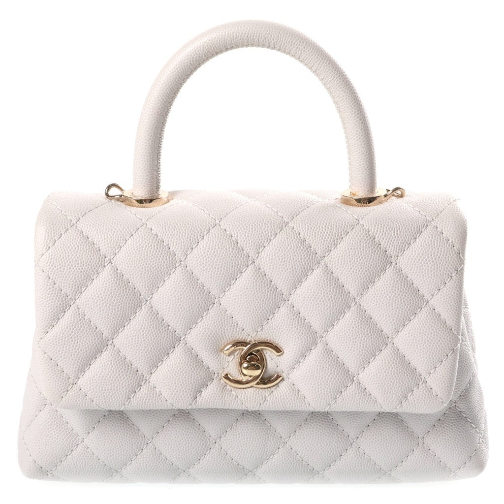 CHANEL(シャネル) ココハンドル 2WAYハンドバッグ チェーンショルダーバッグ ライトグレー キャビアスキン A92990 27番台 ゴールド金具 レディース