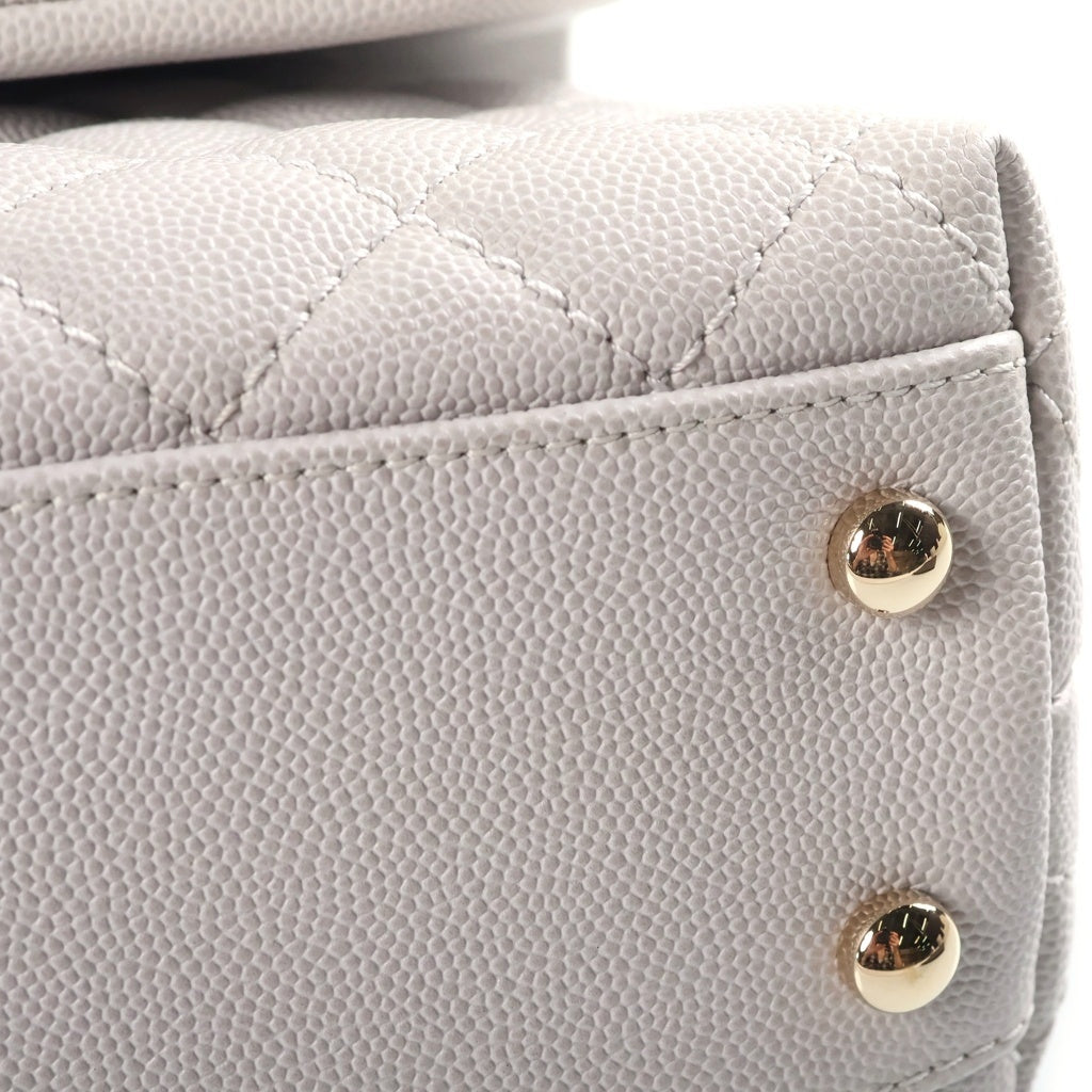 CHANEL(シャネル) ココハンドル 2WAYハンドバッグ チェーンショルダーバッグ ライトグレー キャビアスキン A92990 27番台 ゴールド金具 レディース