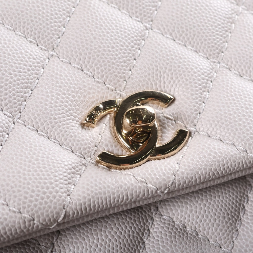 CHANEL(シャネル) ココハンドル 2WAYハンドバッグ チェーンショルダーバッグ ライトグレー キャビアスキン A92990 27番台 ゴールド金具 レディース